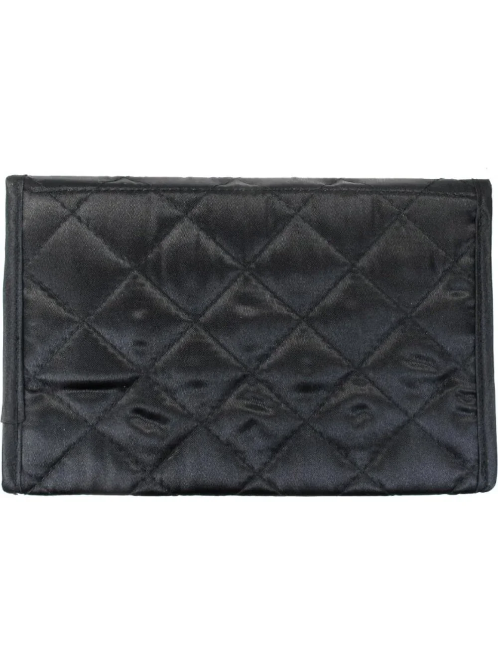 Quilted Satin Black Travel Makeup Bag with Mirror | Stylish Cosmetic Clutch